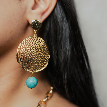 Gold Turkey Turquoise Chunky Earrings
