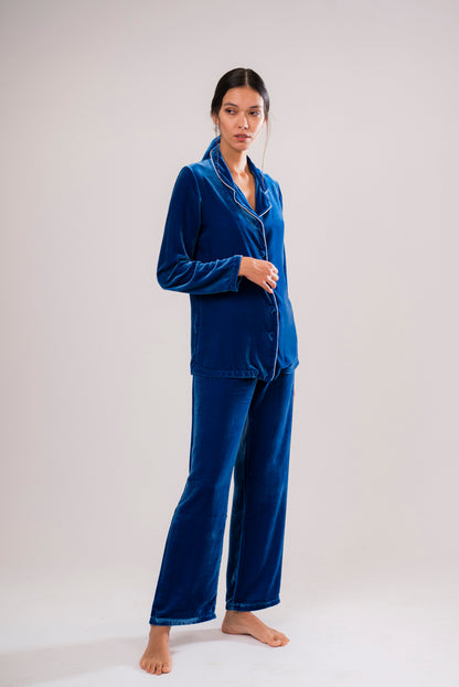 Blue Silk Velvet Pyjama Jacket
