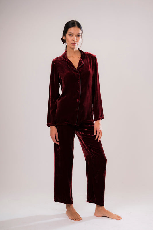 Red Silk Velvet Pyjama Jacket