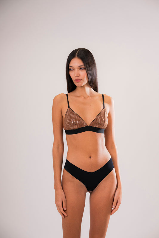 Triangle Bra in Camel Sequins